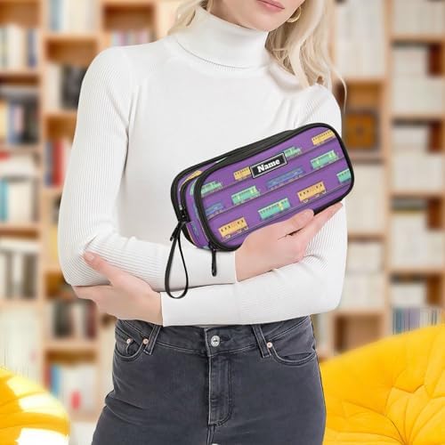 Custom Large Capacity Pencil Case Kids Pencil Case For Teen Cosmetics with Zipper Train Cars Purple