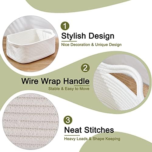 OIAHOMY 3 Pack Storage Baskets for Shelves Cotton Rope Storage Bins White | Woven Baskets for Storage Nursery Storage Basket with Handles Baskets for Organizing Small Baskets Gift Baskets Empty