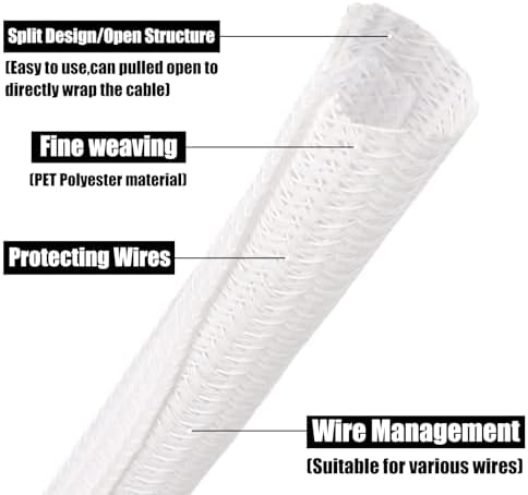 25ft PET Braided Cable Sleeve 3/4 inch(19mm) Wire Protector Cable wrap Wire Covers for Cords Cable Sleeves Cord Management Cable Management Sleeve(White)