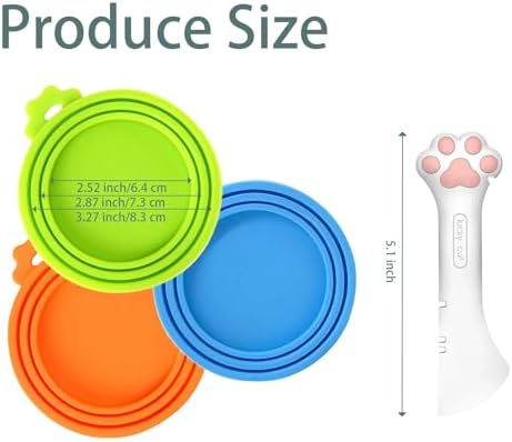 Cat Wet Food Spoon with Can Lids 3 oz | Multi-Function Cute Paw Shape Opener Spatula Cat Spoon Silicone Pet Covers (Universal Size,One fit 3 Standard Size Pet Cans)