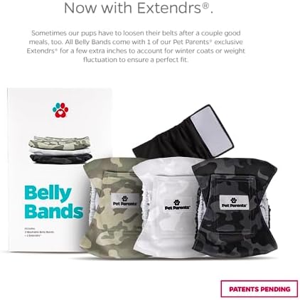 Pet Parents® Washable Belly Bands for Male Dogs (3pack) + Extendrs® of Durable Dog Diapers Male, Premium Male Dog Diapers & Dog Wraps (Small, Camo)