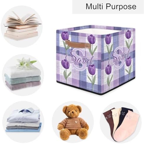 Storage-Basket with Handle Personalized Decor-Organizer-Bins for Bedroom Collapsible Laundry Basket as Gifts for Girls Boys Baby Adults Storage-Bins Purple Tulip
