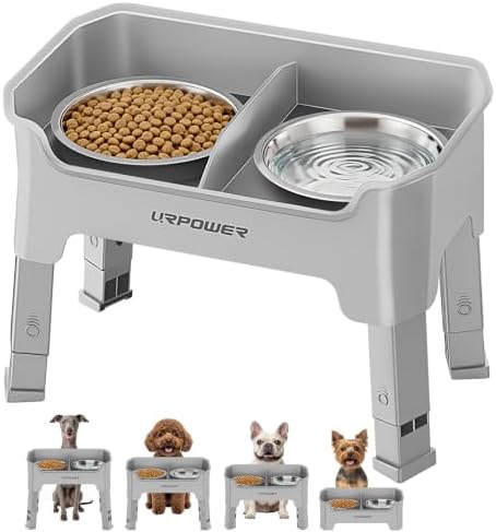 URPOWER Mess Proof Elevated Dog Bowls, Splash Guard Raised Bowl Stand