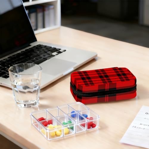 Travel Pill Organizer Red and Black Checkered Patterns Pill Case
