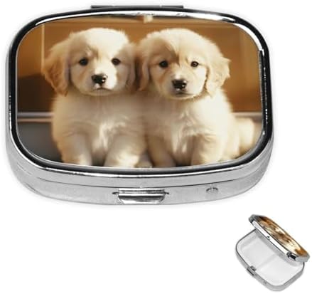 Pill Box 2 Compartment Medicine Pill Case for Pocket or Purse Mini Metal Pill Holder Cute Dog Pill Case Vitamin Organizer Portable Travel Pill Container to Hold Supplements Vitamins