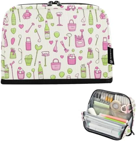 Pink and Green Golf Themed Cute Pencil Case for Kids Girls Boys | Large Pencil Pouch Pen Bag Holder with Big Capacity