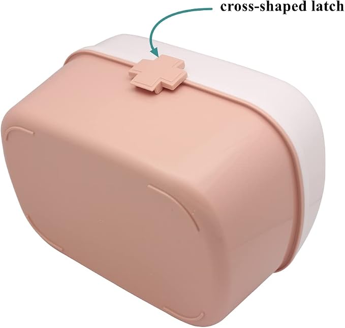 Plastic First Aid Storage Box Container Bin with Removable Tray and Portable Handle, Family Emergency Medicine Kit Case Organizer, White&Pink