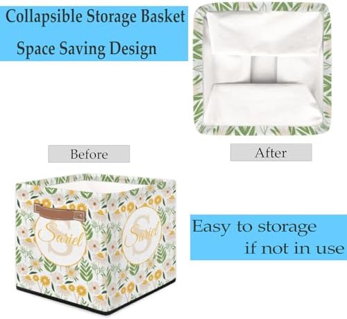 Storage-Basket with Handle Personalized Decor-Organizer-Bins for Bedroom Collapsible Laundry Basket as Gifts for Girls Boys Baby Adults Storage-Bins Daisy Yellow