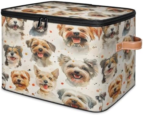 Puppy Pets Storage Box with Zipper Lid | Collapsible, Fabric, Storage Bin, Handle, Large, Closet Organizer, Containers, Bedroom, Home, Cartoon Funny Dog