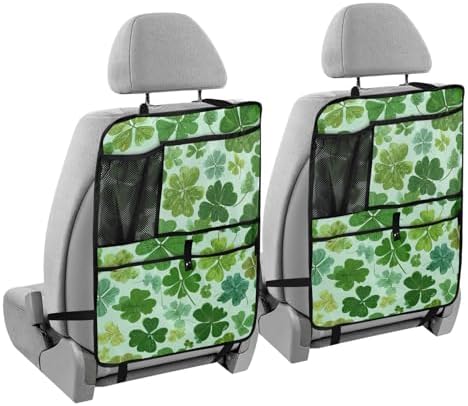 2 Pack Back Seat Car Organizer with Storage Pockets Kick Mats Back Seat Protector Hanging Car Organizer Automotive Seat Back Cover Organizers Green Nature St Patrick Clovers