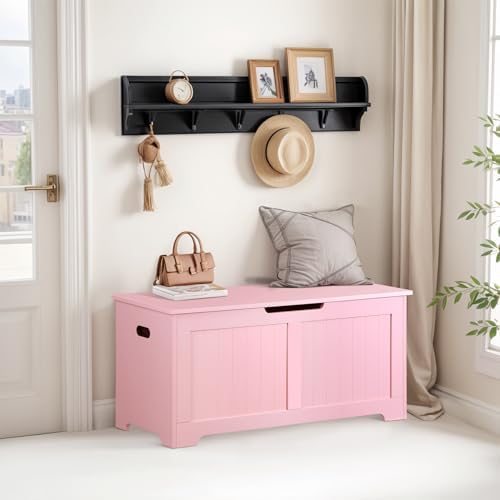 Wooden Storage Chest,30/40 Inch Storage Trunk w/2 Safety Hinges, Storage Bench, Modern Lift Top Chest Box Organizer (Pink, 40 Lx 15.7 W x19 H Inch)