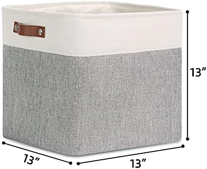 DULLEMELO Large Cube Storage Bin 13x13 Fabric Square Basket for Organizing, 13 inch Storage Cube for Closet, Laundry, Shelves(White&Gray)