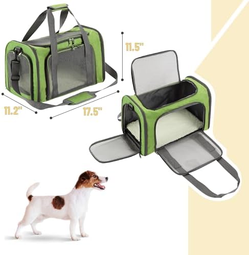 Mr. Pen- Pet Carrier, 17.5" x 11.2" x 11.5", Medium Size, Green | Portable Travel Carrier for Small Pets, Cats & Small Dogs, Breathable Mesh, Safety Inner Leash