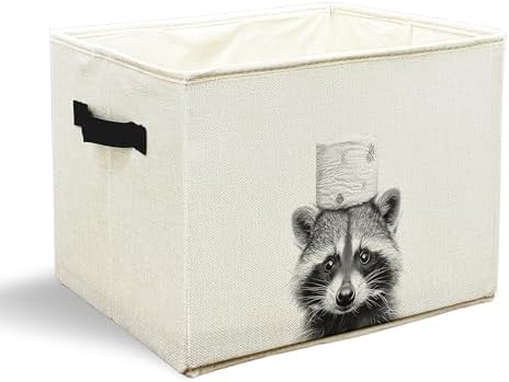 Funny Raccoon Bathroom Storage Bins Box, Raccoon Lovers Gifts, Black and White Cute Animal Storage Basket Laundry Hamper with Handle for Bathroom Clothes Vanity Undersink Home Organization