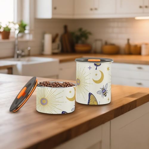 Butterflies and Bees Coffee Canister with Lid Airtight Food Storage Containers 17oz Stainless Steel Canisters Kitchen Food Organizer for Beans, Cereal, Pasta, Flour, Sugar, Snacks
