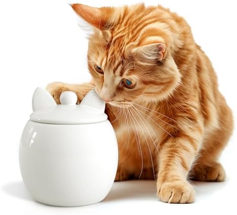 Barnyard Designs Airtight Ceramic Pet Treat Jar Set of 2 White (Dog & Cat) | Rustic Storage Canisters with Airtight Lids for Kitchen Counter; Holds Biscuits, Snacks, or Kibble; Farmhouse Decor