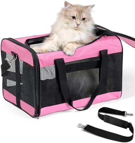 Conlun Cat Carrier Airline Approved, Soft-Sided Dog Carrier with Inner Safety Leash, Pet Transport Carrier for Small-Medium Cats Puppies up to 15 Lbs, Collapsible Travel Kitten Carrier Bag -Pink M | Airline Approved,with Inner Safety Leash,Collapsible ...