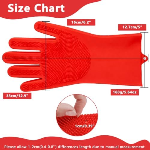 Pet Grooming Gloves—Dog Washing Gloves with High-Density Teeth, Dog Bath Scrubber with Enhanced Five Finger Design, Silicone Gloves for Dogs and Cats Bathing, Massage (Bright Red)
