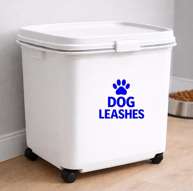 Dog Leashes Vinyl Decal – Waterproof Storage Label Sticker for Pet Organizer Bin or Hook Station (Blue)