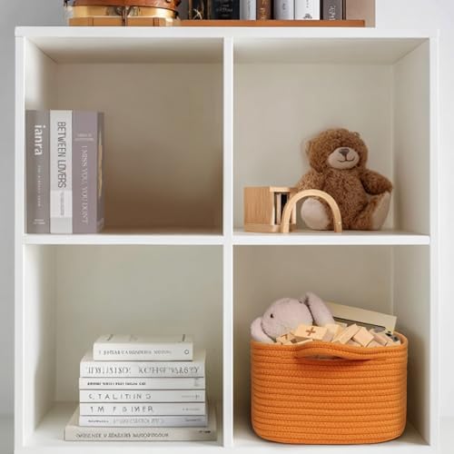 Cute Orange Woven Basket, Empty Gift Basket for Christmas, Thanksgiving, Easter, Birthday, Cotton Rope Storage Bin with Handle for Gift, Dog Toy Box, Baby Nursery Organizer, Orange Room Decor