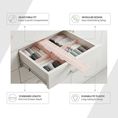 Adjustable Drawer Divider Plate, Modular PP Plastic Organizer for Dresser & Kitchen Drawers, Customizable Compartment Fit (1 Pack)