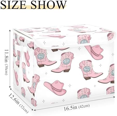 Pink Cowgirl Boots and Hats Storage Bins with Lids Foldable Storage Basket with Handles Collapsible Large Fabric Organizer Containers for Clothes Shelves Closet Office Home