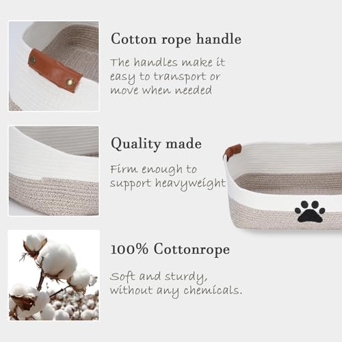 Woven Dog Toy Basket Large 100% Cotton Rope Basket for Dog Cats Toys Dog Toys Box for Living Room Area-Trapezoid Dog Toys Bin-Nursery Gift for Pet Toys,Collar,Leash,Blanket,Clothes-Brown