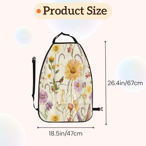 Car Seats Back Protector 2 PCS - Beautiful Flowers | with 3 Storage Pockets, Shield Seats From Dirt, Mud Scratches, Fits Cars SUVs Trucks and Jeeps