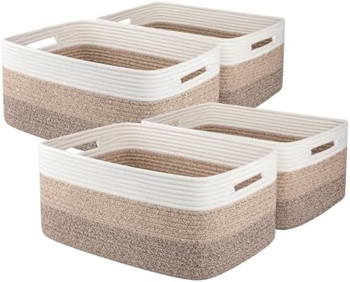 OIASKET Large Storage Basket for Organizing, Woven Rope Basket for Shelves, Closet Organizer Bins for Clothes, Blanket, Toys, Baby Nursery Storage, 17.7" x 13" x 7.87", 4 Packs Gradient Yellow