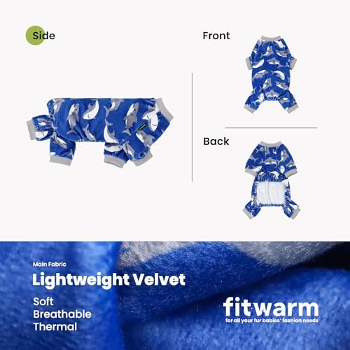 Fitwarm Shark Dog Pajamas, Dog Clothes for Small Dogs Girl Boy, Pet Onesie with Feet, Cat Outfit, Lightweight Velvet, Royal Blue, Medium