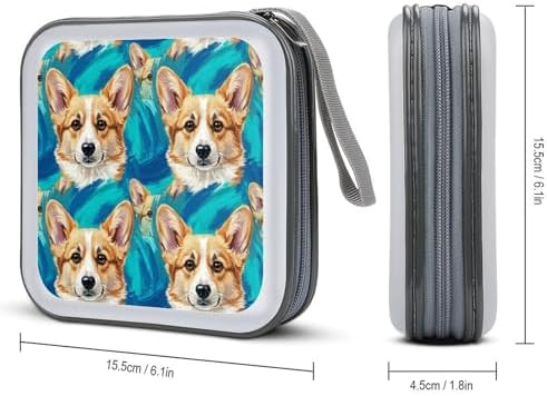 Hard Plastic Protective CD Case Corgi, 40-Disc Capacity Storage Binder with Zipper, Portable Organizer for Home Office