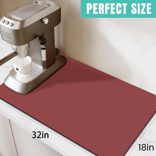Coffee Mat Super Absorbent Dish Drying Mat Coffee Bar Mat 18"x 32", Red