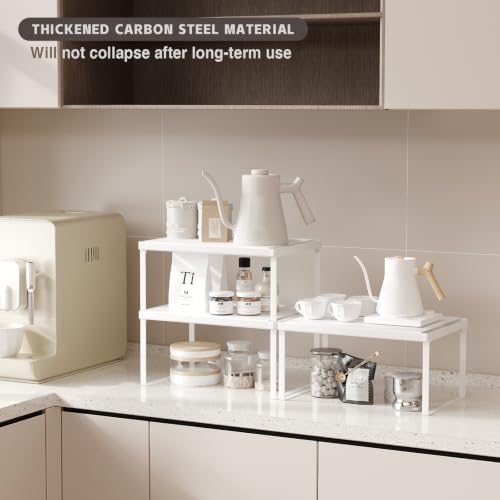 Magheo Cabinet Organizer Shelf Riser, Stackable Spice Rack for Countertop/Cabinet, Pantry Organizers and Storage, Heavy Duty Kitchen Counter Shelves for Seasonings,Bowls,Coffee Makers (3 Pack, White)