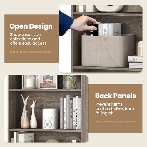 GIANTEX 6-Tier Bookcase Set of 2, 70" Tall Wooden Bookshelf, Freestanding Storage Organizer w/Open Shelves, Anti-Tipping Kits, Modern Floor Standing Display Shelves for Living Room,Grey