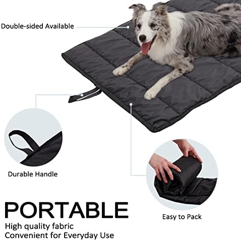 BDEUS Travel Dog Bed, Outdooor Camping Pet Mat, Portable Place Mat with Handle, Easy to Clean, Waterproof & Portable and Odor Resistant Pet Cooling Pad (Large 43" x 25", Black)