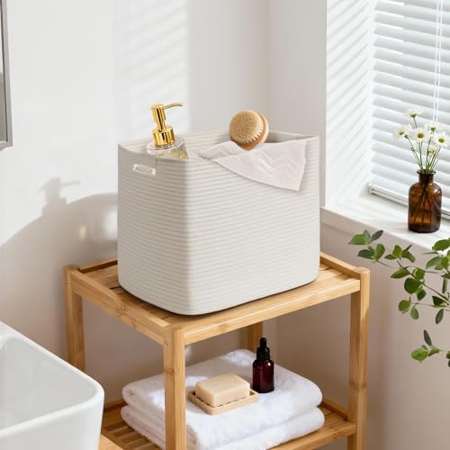 15×13 Inch Storage Cubes, 3 Pack Cube Storage Bins for Organizing, Cotton Rope Woven Baskets for Shelves, Bathroom, Kids Room, Closets, Baby Nursery