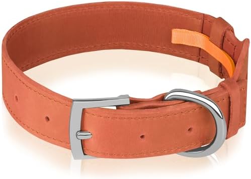 Leather Dog Collar with Airtag Holder - Apple Air Tag Dog Collars - Soft Tracking GPS Pet Collar for Small Medium Large Dogs Breed Puppy (Tawny, S, 9"-12" Neck Fit)