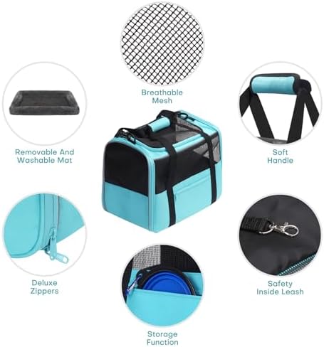 JUNGYOUN Premium Cat Carrier - Pet Carrier for Cat & Small Dogs up to 15lbs - Airline Approved Travel Dog Carrier with Anti-Escape Zippers, Collapsible Travel Bowl & Padded Strap