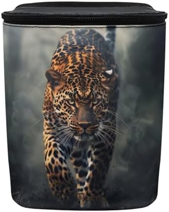 DISNIMO Cool Cheetah Car Trash Can Car Accessories Organizer Garbage Bag Dustbin Container with Zipper Lid Waste Basket Storage Pockets Hanging Vehicle Trash Bin