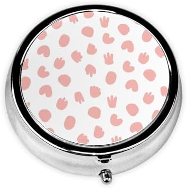 Travel Pill Dispenser, Round Small Organizer, Metal Case for Medicine, Pocket Purse Container for Camping Trips, Cute Strawberry Pink Cow Print