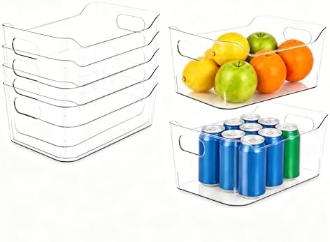 NUOBESTY 6 Pack Clear Plastic Storage Bins, Pantry Organizers and Storage with Built-in Handles, Clear Organizer Containers for Kitchen, Freezer, Cabinet, Bathroom and Under Sink