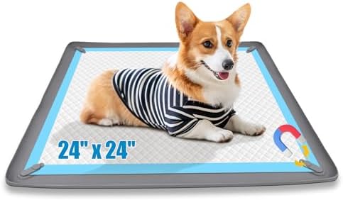 Puppy Pad Holder, Silicone Dog Pee Pad Holder Tray with 4 Magnetic Clips | Fits 24" x 24" Training Pads, Leak-Proof, Raised Lip High Edge, No Spill, Use as Pet Feeding Mat, for Indoor Floor Protection