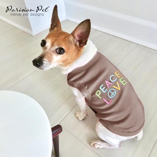 Parisian Pet Dog Shirt - 100% Cotton Peace Love Shirts for Small Dogs - Sleeveless Pet Clothes - Lightweight Dog T Shirts - Breathable Puppy Clothes - Stretchy Unisex Dogs Apparel