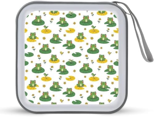 DVD Storage Binder for 40 Discs Cute Frogs, Hard Shell Protective Wallet with Handle, Portable CD Organizer for Car Travel