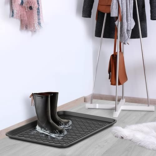Stalwart Indoor Outdoor Boot Tray, Dark Gray, 23.75x15.75, 2-Pack | Medium All Weather Water Resistant Plastic Utility Shoe Mat for Indoor and Outdoor Use in All Seasons