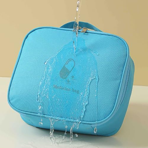 Large First Aid Bag Empty, Portable Travel Pill Bag Double Zipper First Aid Pouch with Handle for Family Outdoors Hiking Camping Car Office Workplace (Blue)