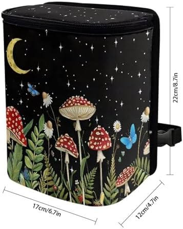 DISNIMO Moon Mushroom Car Trash Can Butterfly Automotive Garbage Bags with Lid Leak Proof Auto Car Dustbin Vehicle Trash Bin Container Waste Basket Car Accessories for Cars SUV