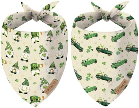 St. Patrick's Day Dog Bandanas, 2-Pack Triangle Reversible Gnomes Pet Scarves, Premium Fabric, Bandana for All Boys Girls Dogs (XL, Style 2)