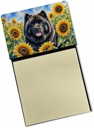Caroline's Treasures Chow Chow in Sunflowers Watercolor Sticky Note Holder Refillable Dispenser Desk Accessory 3x3 Pad Gift