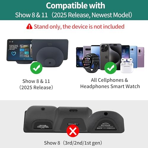 HomeMount Show 11 Stand, Magnetic Adjustable Charging Stand with USB-C & USB-A Ports, 270° Swivel Base, Fits Show 11 and 2025 Show 8, for Phones & Earbuds (Charging-Graphite)